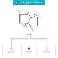 Kasten. Boxen. Wettbewerb. Kampf. Handschuh-Business-Flow-Chart-Design mit 3 Schritten. Liniensymbol für Präsentation Hintergrundvorlage Platz für Text vektor