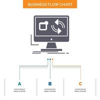 aktualisieren. App. Anwendung. Installieren. Synchronisieren Sie das Design von Geschäftsflussdiagrammen in 3 Schritten. Glyphensymbol für Präsentationshintergrundvorlage Platz für Text. vektor