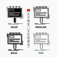 Anzeige. Anzeige. Werbung. Werbetafel. Promo-Symbol in dünn. regulär. fette Linie und Glyphenstil. Vektor-Illustration vektor