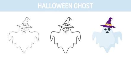 spöke med hatt spårande och färg kalkylblad för barn vektor
