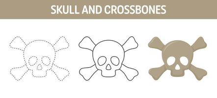 skalle och bones spårande och färg kalkylblad för barn vektor