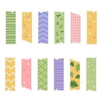 farbiges Dekoband Mini Washi Sticker Dekoration. Set aus bunt gemusterten Washi-Tape-Streifen und Stücken aus Panzerpapier. Vektor-Illustration vektor