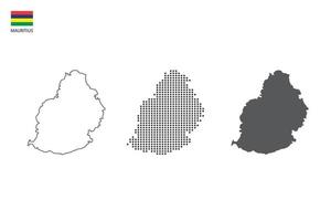 3 Versionen des Mauritius-Kartenstadtvektors durch dünnen schwarzen Umriss-Einfachheitsstil, schwarzen Punktstil und dunklen Schattenstil. alles im weißen Hintergrund. vektor