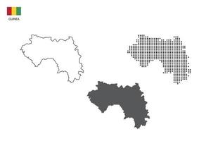 3 versioner av guinea Karta stad vektor förbi tunn svart översikt enkelhet stil, svart punkt stil och mörk skugga stil. Allt i de vit bakgrund.