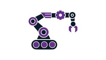 Logo-Designvorlage für lila und schwarze Roboterarm-Automatisierungstechnologie vektor