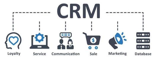 CRM-Symbol - Vektorillustration. Kunde, Beziehung, Management, Loyalität, Service, Verkauf, Marketing, Kommunikation, Infografik, Vorlage, Konzept, Banner, Piktogramm, Symbolsatz, Symbole . vektor