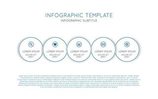 Vektor-Infografik-Vorlage mit fünf weißen Kreisen mit blauen Rändern und Symbolen vektor