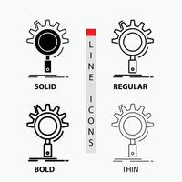 seo. Suche. Optimierung. Prozess. Einstellungssymbol in dünn. regulär. fette Linie und Glyphenstil. Vektor-Illustration vektor