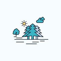 berg. kulle. landskap. natur. moln platt ikon. grön och gul tecken och symboler för hemsida och mobil tillämpning. vektor illustration