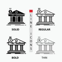 arkitektur. Bank. bankverksamhet. byggnad. statlig ikon i tunn. regelbunden. djärv linje och glyf stil. vektor illustration