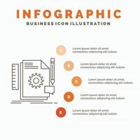 kreativ. Entwurf. sich entwickeln. Rückmeldung. Support-Infografik-Vorlage für Website und Präsentation. Linie graues Symbol mit orangefarbener Infografik-Stil-Vektorillustration vektor