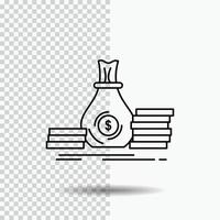 ackumulation. väska. investering. lån. pengar linje ikon på transparent bakgrund. svart ikon vektor illustration