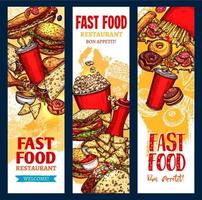 vektor snabb mat banderoller för snabb mat restaurang