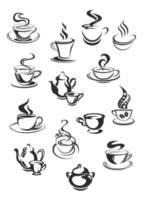 vektor ikoner av kaffe eller te koppar uppsättning för Kafé