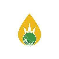 König Golf Tropfenform Konzept Vektor-Logo-Design. Golfball mit Kronenvektorsymbol. vektor