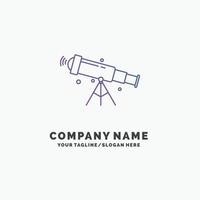 Teleskop. Astronomie. Platz. Aussicht. Zoom lila Business-Logo-Vorlage. Platz für den Slogan vektor