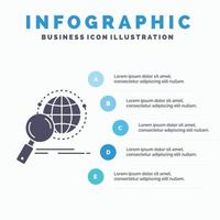 global. klot. förstoringsglas. forskning. värld infographics mall för hemsida och presentation. glyf grå ikon med blå infographic stil vektor illustration.