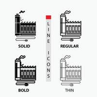 konsumtion. resurs. energi. fabrik. tillverkning ikon i tunn. regelbunden. djärv linje och glyf stil. vektor illustration