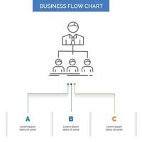 Mannschaft. Zusammenarbeit. Organisation. Gruppe. unternehmensflussdiagrammdesign mit 3 schritten. Liniensymbol für Präsentation Hintergrundvorlage Platz für Text vektor