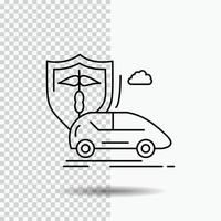 bil. hand. försäkring. transport. säkerhet linje ikon på transparent bakgrund. svart ikon vektor illustration