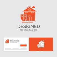 Business-Logo-Vorlage für Versicherungen. Heimat. Haus. Unfall. Schutz. orange visitenkarten mit markenlogo-vorlage. vektor