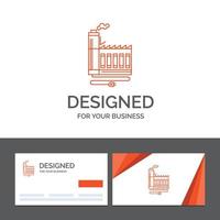 Business-Logo-Vorlage für den Verbrauch. Ressource. Energie. Fabrik. Herstellung. orange visitenkarten mit markenlogo-vorlage vektor