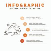 natur. kulle. landskap. berg. Sol infographics mall för hemsida och presentation. linje grå ikon med orange infographic stil vektor illustration