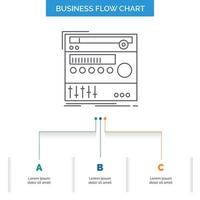 Gestell. Komponente. Modul. Klang. Studio-Business-Flow-Chart-Design mit 3 Schritten. Liniensymbol für Präsentation Hintergrundvorlage Platz für Text vektor