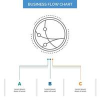 weltweit. Kommunikation. Verbindung. Internet. Netzwerk-Business-Flussdiagramm-Design mit 3 Schritten. Liniensymbol für Präsentation Hintergrundvorlage Platz für Text vektor