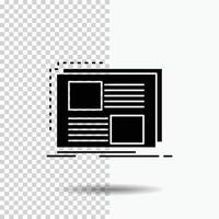 Inhalt. Entwurf. rahmen. Seite. Textglyphensymbol auf transparentem Hintergrund. schwarzes Symbol vektor
