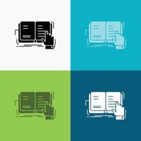 bok. lektion. studie. litteratur. läsning ikon över olika bakgrund. glyf stil design. designad för webb och app. eps 10 vektor illustration