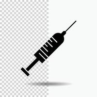 Spritze. Injektion. Impfung. Nadel. Schuss-Glyphen-Symbol auf transparentem Hintergrund. schwarzes Symbol vektor