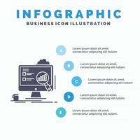 Analytik. Tafel. Präsentation. Laptop. Statistik-Infografik-Vorlage für Website und Präsentation. Glyph graues Symbol mit blauer Infografik-Stil-Vektorillustration. vektor