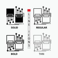 digital. fiber. elektronisk. körfält. kabel- ikon i tunn. regelbunden. djärv linje och glyf stil. vektor illustration