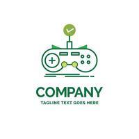 überprüfen. Regler. Spiel. Gamepad. Gaming-flache Business-Logo-Vorlage. kreatives grünes markendesign. vektor