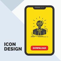 Manager. Angestellter. Arzt. Person. Geschäftsmann-Glyphen-Symbol auf dem Handy zum Herunterladen der Seite. gelber Hintergrund vektor
