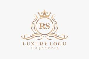 första rs brev kunglig lyx logotyp mall i vektor konst för restaurang, kungligheter, boutique, Kafé, hotell, heraldisk, Smycken, mode och Övrig vektor illustration.