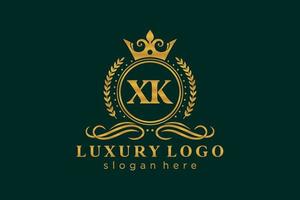 första xk brev kunglig lyx logotyp mall i vektor konst för restaurang, kungligheter, boutique, Kafé, hotell, heraldisk, Smycken, mode och Övrig vektor illustration.