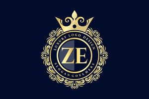 ze första brev guld calligraphic feminin blommig hand dragen heraldisk monogram antik årgång stil lyx logotyp design premie vektor