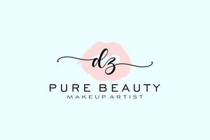 vorgefertigtes Logo-Design mit anfänglichen dz-Aquarelllippen, Logo für Make-up-Künstler-Business-Branding, errötendes Beauty-Boutique-Logo-Design, Kalligrafie-Logo mit kreativer Vorlage. vektor