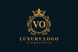 första vo brev kunglig lyx logotyp mall i vektor konst för restaurang, kungligheter, boutique, Kafé, hotell, heraldisk, Smycken, mode och Övrig vektor illustration.