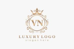 Royal Luxury Logo-Vorlage mit anfänglichem VN-Buchstaben in Vektorgrafiken für Restaurant, Lizenzgebühren, Boutique, Café, Hotel, Heraldik, Schmuck, Mode und andere Vektorillustrationen. vektor