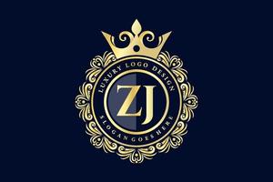 zj anfangsbuchstabe gold kalligrafisch feminin floral handgezeichnet heraldisch monogramm antik vintage stil luxus logo design premium vektor