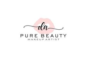 vorgefertigtes Logo-Design mit anfänglichen Da-Aquarelllippen, Logo für Make-up-Künstler-Business-Branding, Blush-Beauty-Boutique-Logo-Design, Kalligrafie-Logo mit kreativer Vorlage. vektor