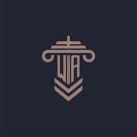 wa första monogram logotyp med pelare design för lag fast vektor bild