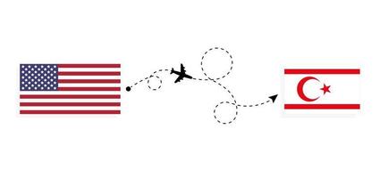 flyg och resa från USA till turkiska republik av nordlig cypern förbi passagerare flygplan resa begrepp vektor