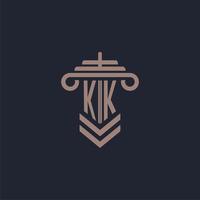 kk första monogram logotyp med pelare design för lag fast vektor bild