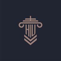 hu Anfangsmonogramm-Logo mit Säulendesign für Anwaltskanzlei-Vektorbild vektor