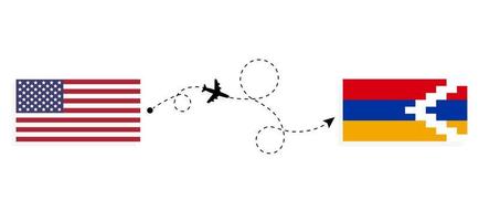 flug und reise von den usa nach artsakh mit dem reisekonzept des passagierflugzeugs vektor