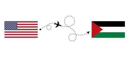 flug und reise von den usa nach palästina mit dem reisekonzept des passagierflugzeugs vektor